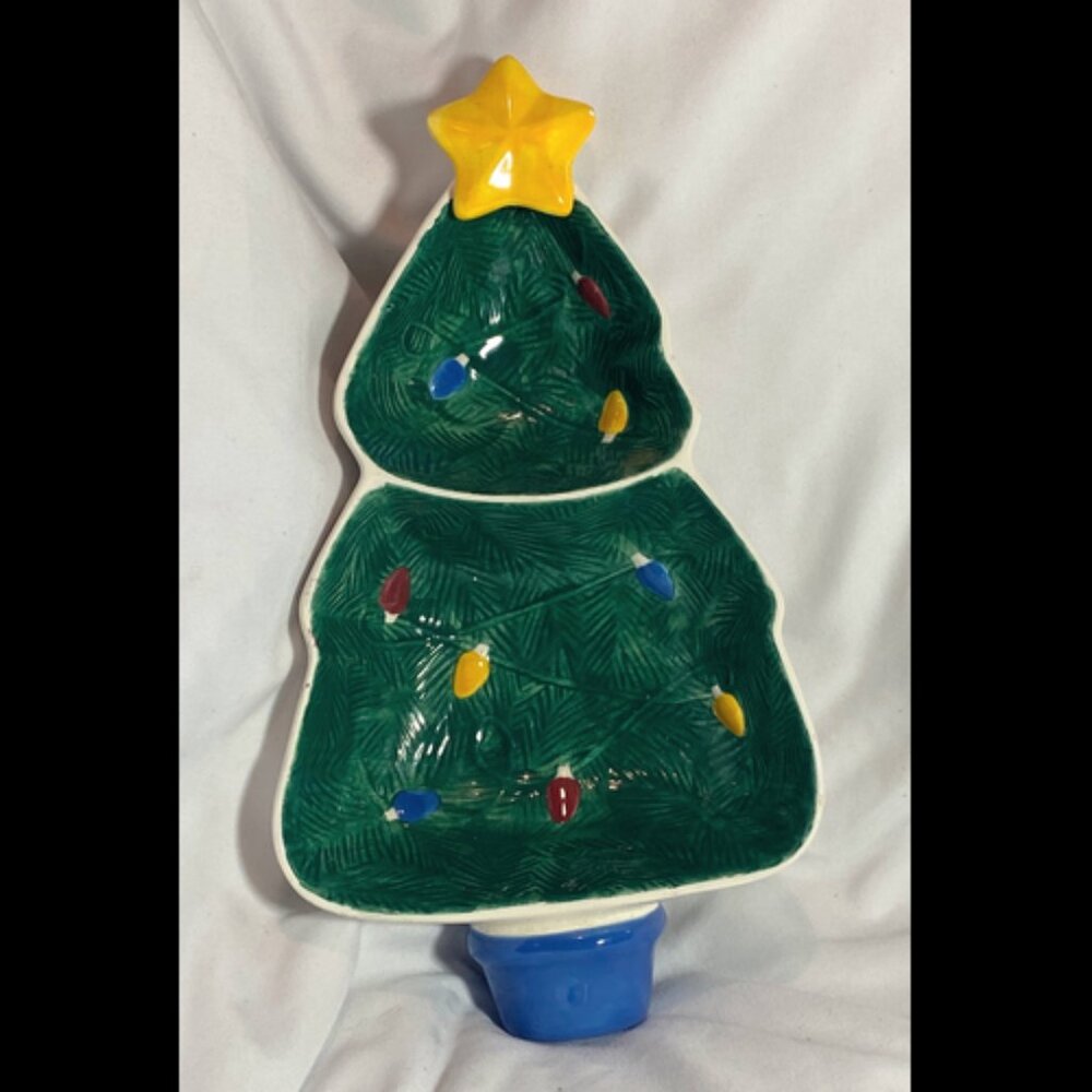 Hallmark Ceramic Christmas Tree Divided Dish